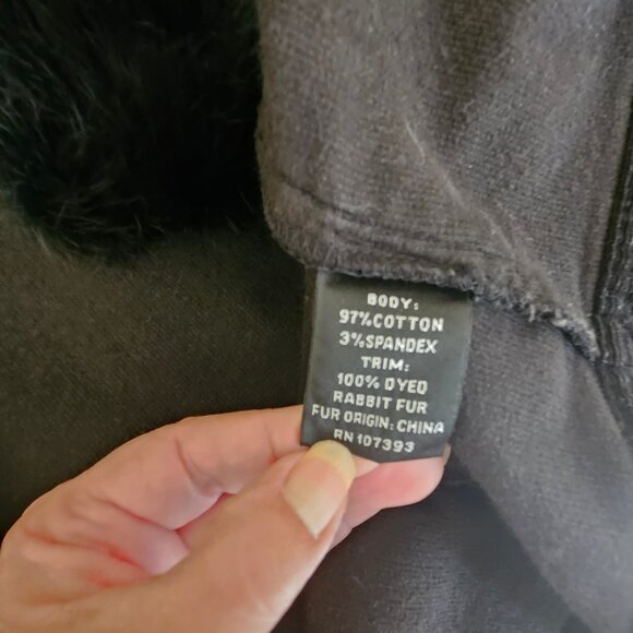 SB Jeans-NWOT Women's Black Rabbit Fur Corduroy Jacket size Small - Picture 9 of 9